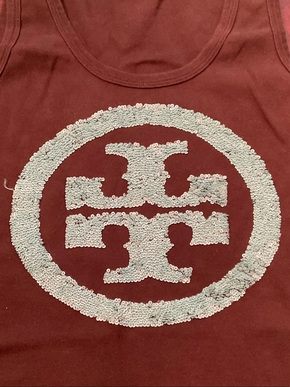 Tory Burch Brown Tank with Turquoise Logo Patch